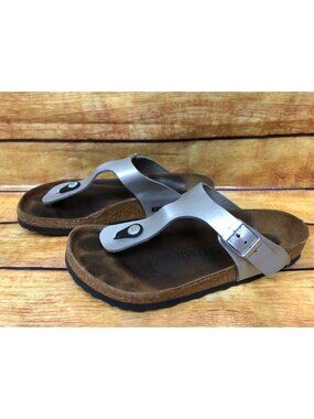Birkenstock Gizeh Silver Birko-Flor Thong Sandals Womens 37 / 6 (4h93)